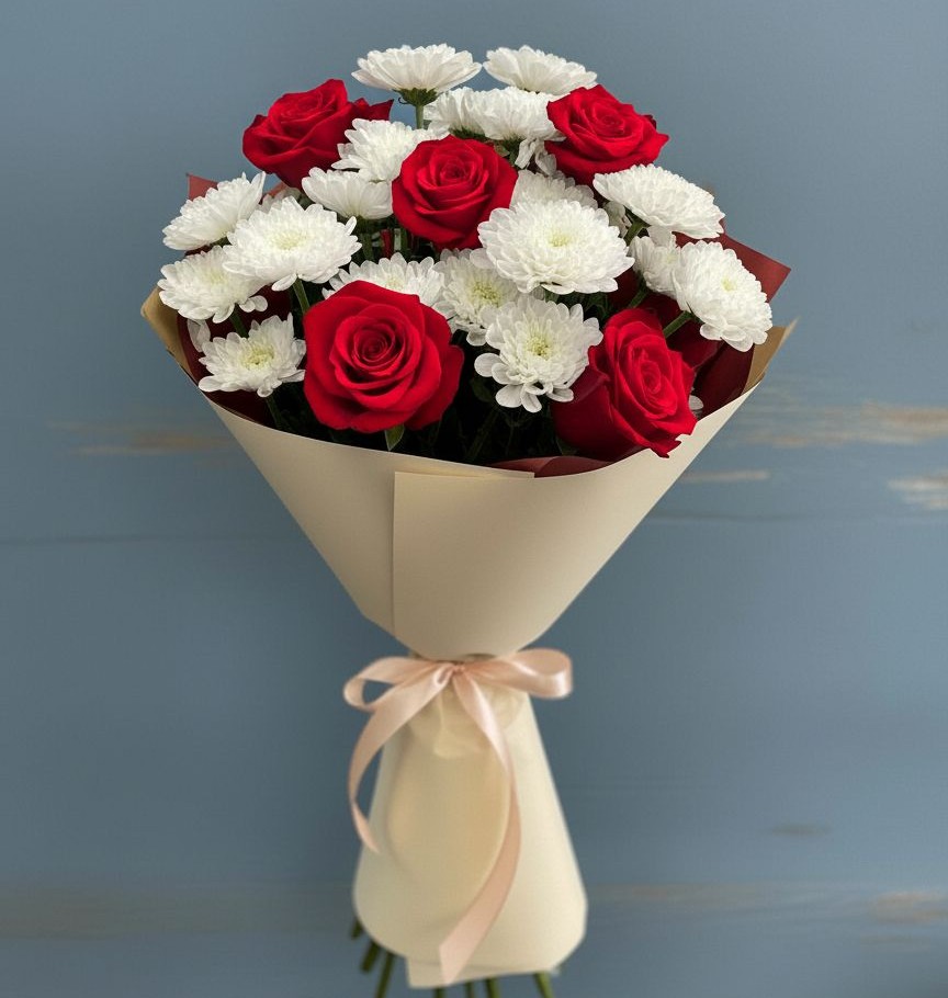 Букет цветов из: Розы и Хризантемы в Васюринской