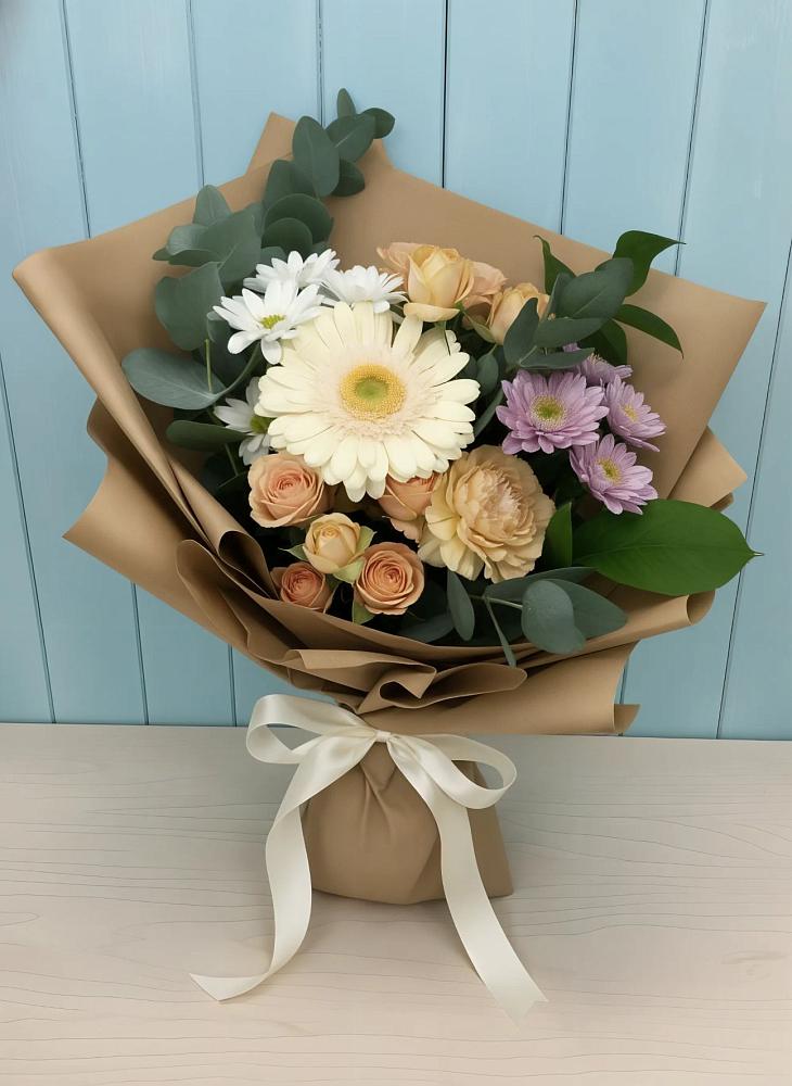 Букет цветов из: Герберы и Хризантемы в Васюринской
