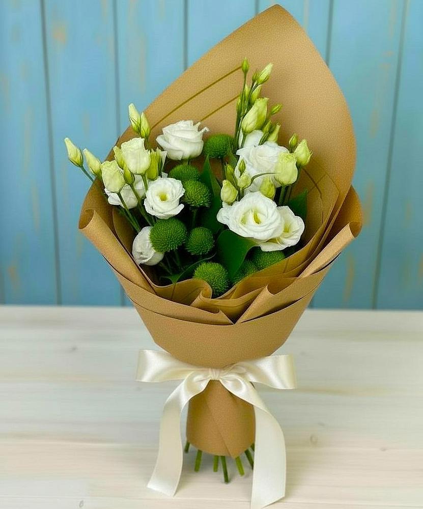 Букет цветов из: Хризантемы и Лизиантусы в Васюринской