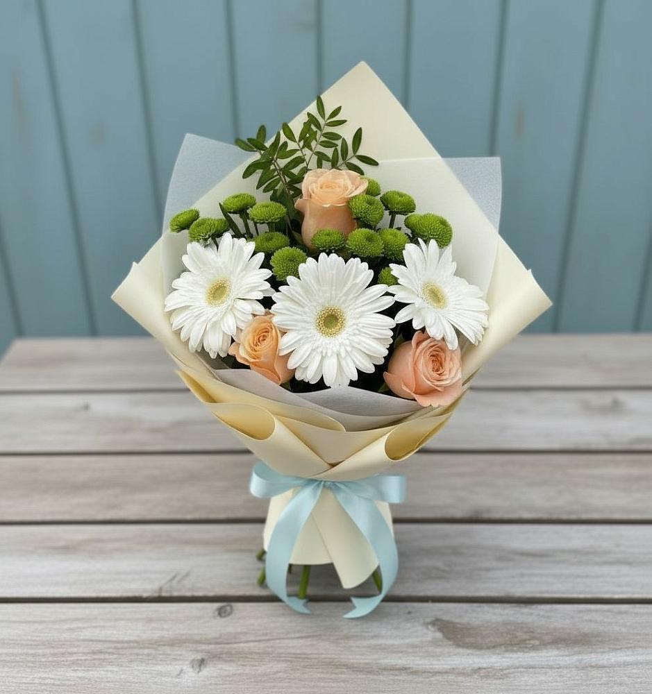 Букет цветов из: Герберы, Розы и Хризантемы в Васюринской