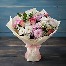 Букет цветов из:  Хризантемы, Альстромерии и Розы #REPLACE_PRED# Васюринской