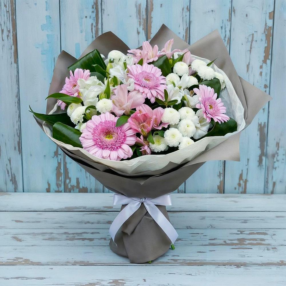 Букет цветов из: Герберы, Альстромерии и Хризантемы в Васюринской